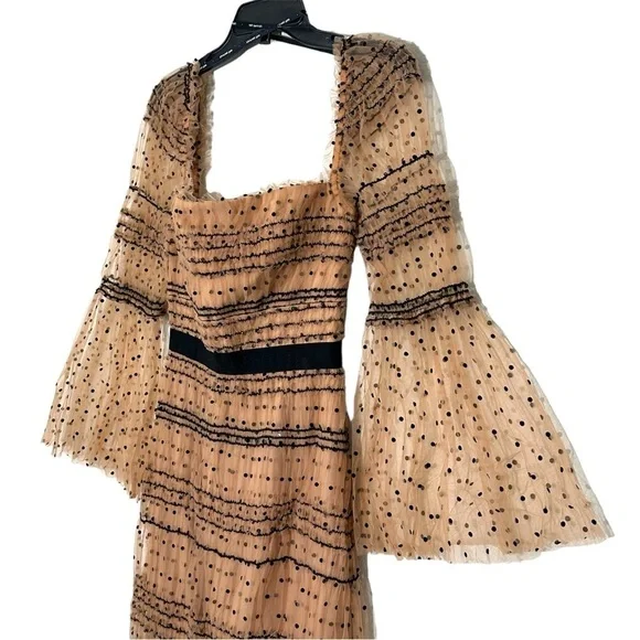 Self-Portrait Shirred Polka Dot Mesh Tulle Cocktail Bodycon Midi Dress size 2 - Picture 8 of 16